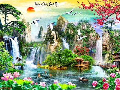File gốc Tranh sơn thủy thác nước phong thủy ST2730 (chủ đề hiện đại) trang trí