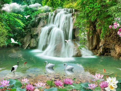 File ảnh Tranh sơn thủy thác nước phong thủy ST2745 (gốc) in Hiflex