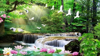 Tải file Tranh sơn thủy thác nước phong thủy ST2749 (ảnh gốc) in gạch 3D