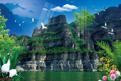 File gốc Tranh sơn thủy thác nước phong thủy ST2756 (cho in ấn) từ kho Filetranh