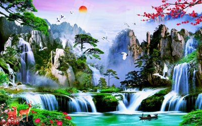 File tranh Tranh sơn thủy thác nước phong thủy ST2758 (file gốc) chuẩn màu in