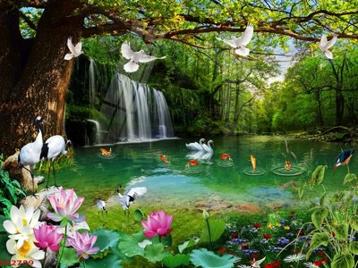 Tải file Tranh sơn thủy thác nước phong thủy ST2759 (gốc) chủ đề phong thủy