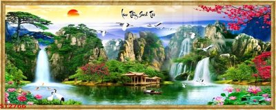 File gốc Tranh sơn thủy thác nước phong thủy ST2766 (PNG) nền trong suốt