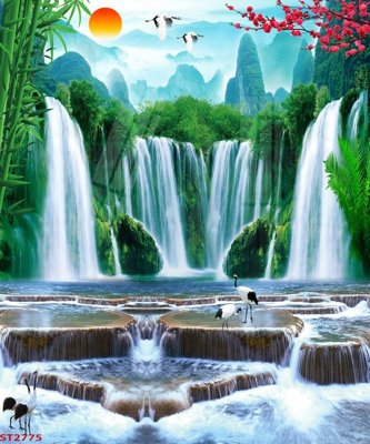 File tranh in tráng gương Tranh sơn thủy thác nước phong thủy ST2775 (siêu nét)