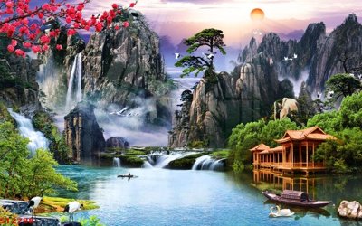 File gốc Tranh sơn thủy thác nước phong thủy ST2788 (trang trí) phòng trẻ em