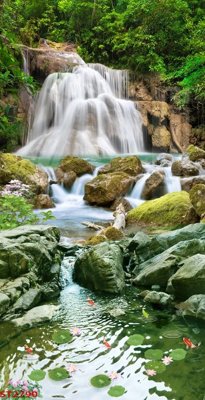 File ảnh Tranh sơn thủy thác nước phong thủy ST2790 (gốc) in decal dán tường