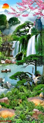 File in ấn Tranh sơn thủy thác nước phong thủy ST2794 (bản gốc) cao cấp