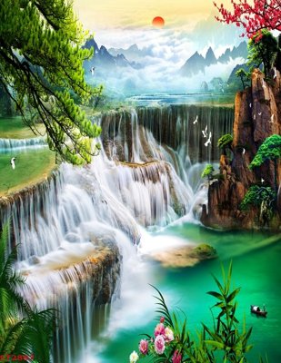 File gốc Tranh sơn thủy thác nước phong thủy ST2807 (phong cách) châu Âu