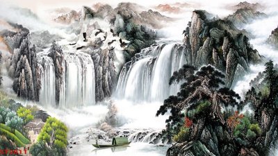 File tranh Tranh sơn thủy thác nước phong thủy ST2811 (ảnh gốc) in trần nhà