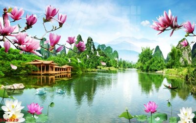 Tải file Tranh sơn thủy thác nước phong thủy ST2829 (gốc) làm file thiết kế