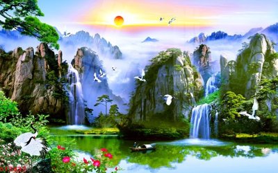 Tải file Tranh sơn thủy thác nước phong thủy ST2837 (gốc) in trên mọi chất liệu