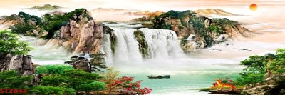 Tải file gốc Tranh sơn thủy thác nước phong thủy ST2843 (in khổ lớn) không vỡ
