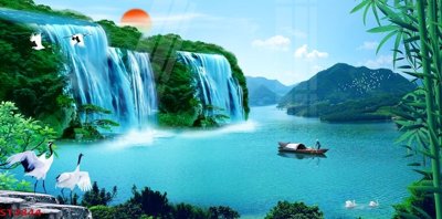 File gốc Tranh sơn thủy thác nước phong thủy ST2844 (phong cách) tối giản