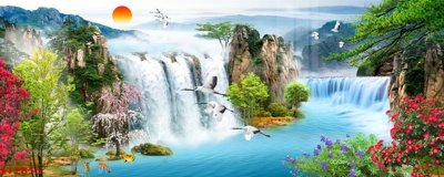 Tải file Tranh sơn thủy thác nước phong thủy ST2855 (ảnh gốc) in tranh kính