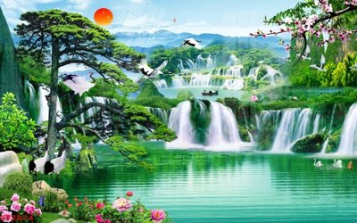 File gốc Tranh sơn thủy thác nước phong thủy ST2874 (bản quyền) cho in ấn