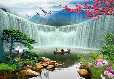 Tải file Tranh sơn thủy thác nước phong thủy ST2875 (gốc) in ấn chất lượng