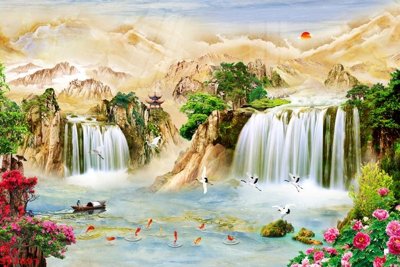 Tệp tin gốc Tranh sơn thủy thác nước phong thủy ST2891 (chất lượng) Tranh sơn thủy thác nước phong thủy ST2891