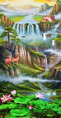 File in trần Tranh sơn thủy thác nước phong thủy ST2896 (bản gốc) bầu trời