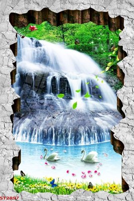 File in trần Tranh sơn thủy thác nước phong thủy ST2897 (file gốc) phong thủy