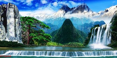 File ảnh Tranh sơn thủy thác nước phong thủy ST2899 (gốc) in Hiflex