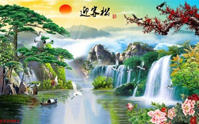 Tải file tranh Tranh sơn thủy thác nước phong thủy ST2901 (gốc) tại Filetranh.com