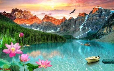 File gốc Tranh sơn thủy thác nước phong thủy ST2905 (phong cách) cổ điển