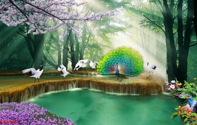 Chi tiết file gốc Tranh sơn thủy thác nước phong thủy ST2907 (cho in tráng gương)