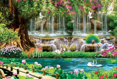 File in lụa Tranh sơn thủy thác nước phong thủy ST2926 (tân cổ điển) Tranh sơn thủy thác nước phong thủy ST2926