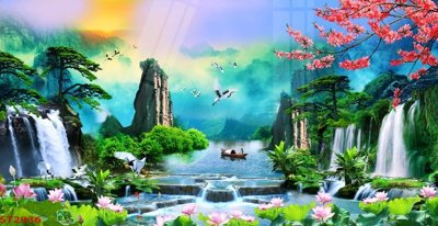 Mua file tranh gốc Tranh sơn thủy thác nước phong thủy ST2936 tại Filetranh.com