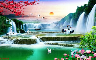 File gốc Tranh sơn thủy thác nước phong thủy ST2938 (thiết kế) độc quyền