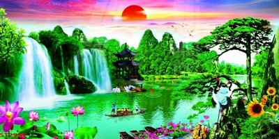 File tranh in mica Tranh sơn thủy thác nước phong thủy ST2939 (độ phân giải cao)