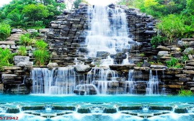 File in mica Tranh sơn thủy thác nước phong thủy ST2942 (bản gốc) làm vách ngăn