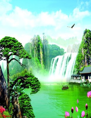 File tranh Tranh sơn thủy thác nước phong thủy ST2943 (ảnh gốc) độ nét vượt trội