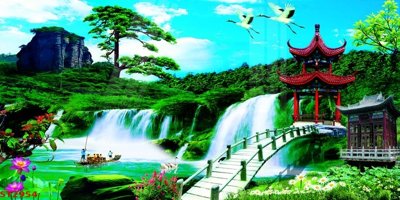 Tải file Tranh sơn thủy thác nước phong thủy ST2954 (gốc) làm file thiết kế