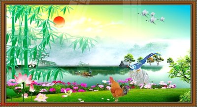 File gốc Tranh sơn thủy thác nước phong thủy ST2957 (in mica) trang trí