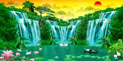 File gốc Tranh sơn thủy thác nước phong thủy ST2958 (dành cho quảng cáo)