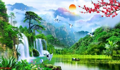 Ảnh gốc Tranh sơn thủy thác nước phong thủy ST2961 (siêu chi tiết) để in ấn