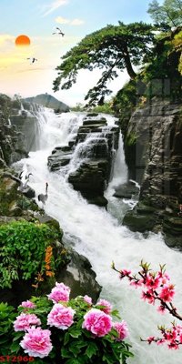 Download file gốc Tranh sơn thủy thác nước phong thủy ST2966 (dùng cho in ấn)