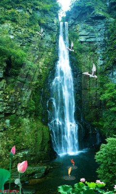 File gốc Tranh sơn thủy thác nước phong thủy ST2975 (PSD/TIFF) độ phân giải cao