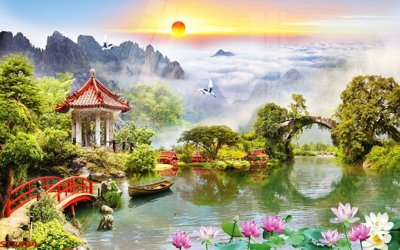 Tải file Tranh sơn thủy thác nước phong thủy ST2984 (gốc) để in ấn ngay