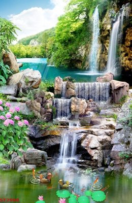 File ảnh Tranh sơn thủy thác nước phong thủy ST2988 (gốc) in Hiflex