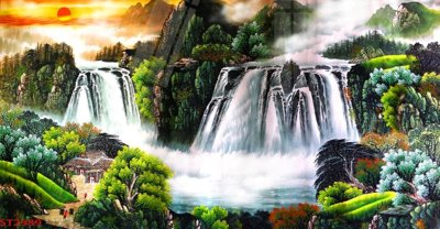 Download file gốc Tranh sơn thủy thác nước phong thủy ST2989 (in mica) trong suốt