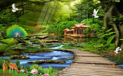 File gốc Tranh sơn thủy thác nước phong thủy ST3003 (vector) cho in ấn