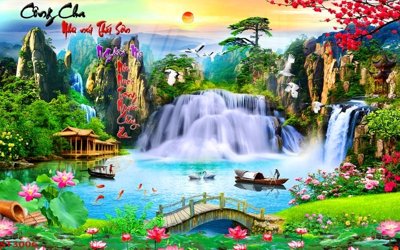 File tranh Tranh sơn thủy thác nước phong thủy ST3006 (ảnh gốc) chi tiết rõ ràng