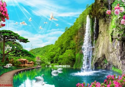 File gốc Tranh sơn thủy thác nước phong thủy ST3008 (thiết kế) độc quyền