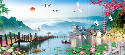 Download file gốc Tranh sơn thủy thác nước phong thủy ST3014 (in lụa) cao cấp