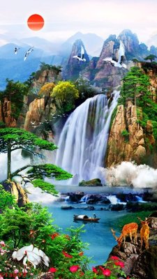 Tải file tranh Tranh sơn thủy thác nước phong thủy ST3017 (ảnh gốc) ngay