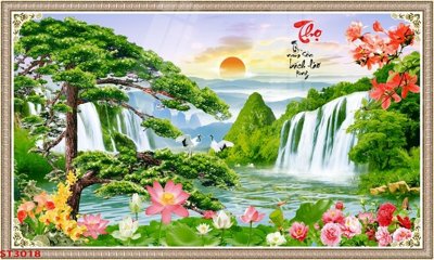 Download file Tranh sơn thủy thác nước phong thủy ST3018 (chất lượng in ấn)