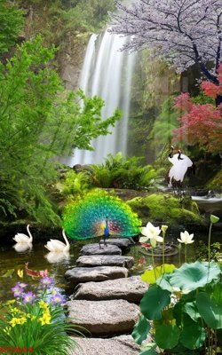 Tải file Tranh sơn thủy thác nước phong thủy ST3034 (gốc) làm tranh treo tường