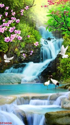 File gốc Tranh sơn thủy thác nước phong thủy ST3036 (in ấn) không giới hạn